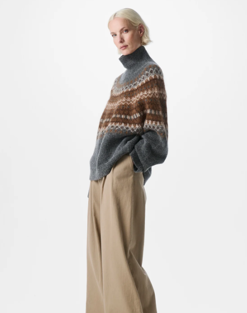Pull col roulé jacquard en laine d'agneau Y03-1040 ZENGGI