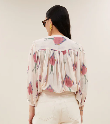 Blouse Becky blanche à motif rose BY BAR
