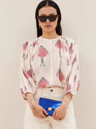 Blouse Becky blanche à motif rose BY BAR