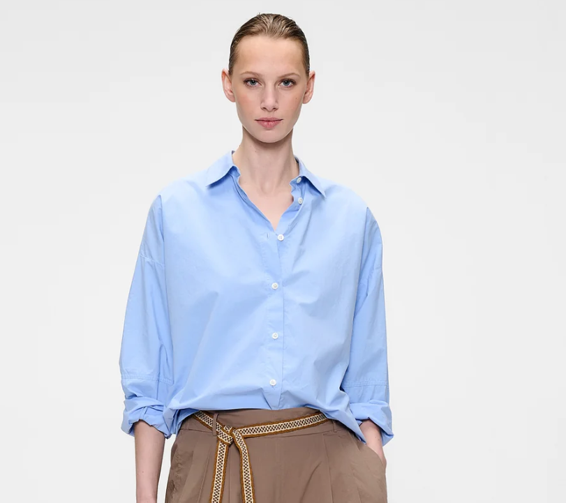 Chemise couleur bleu à manches larges Popeline de Coton ZENGGI X04-1017