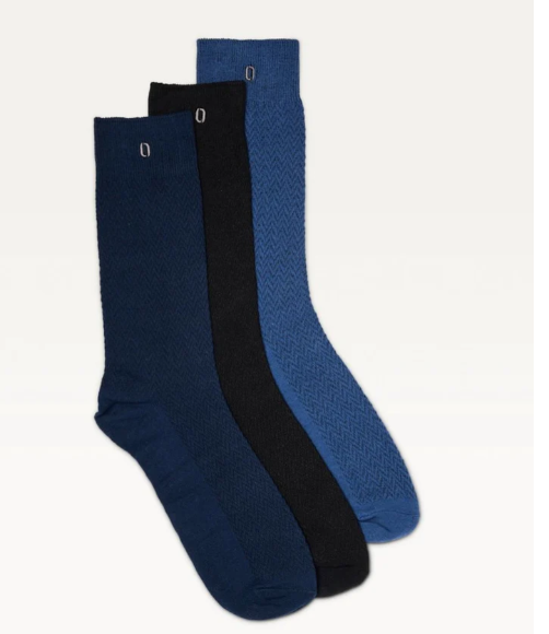 Pack de 3 chaussettes HOMME Chevrons gaufré Noir bleu marine et bleu ODAJE ex M MOUSTACHE Dernière en 43-45 !