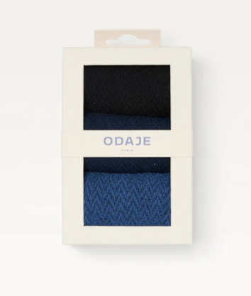 Pack de 3 chaussettes HOMME Chevrons gaufré Noir bleu marine et bleu ODAJE ex M MOUSTACHE Dernière en 43-45 !