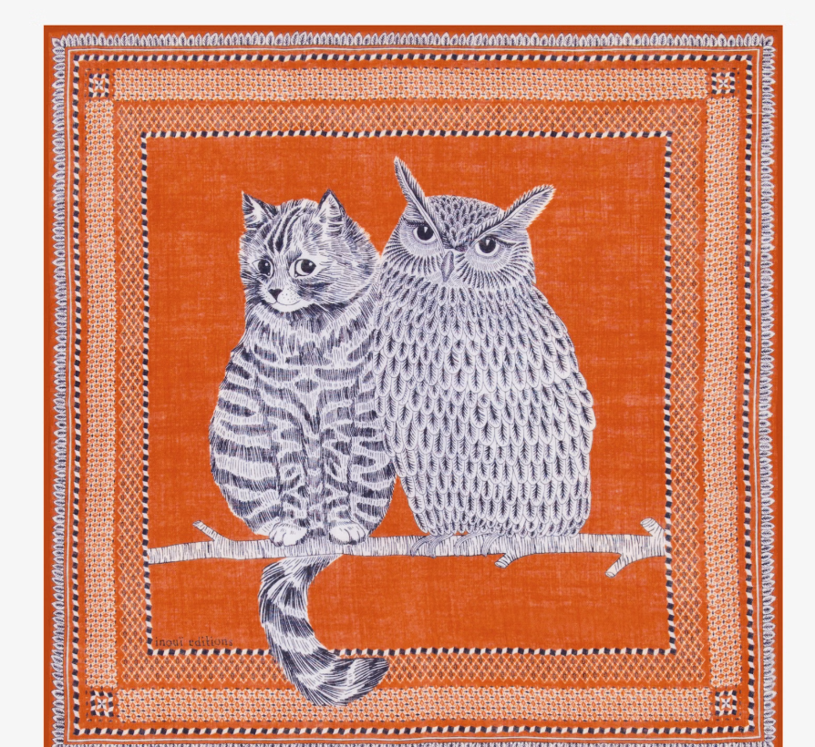 Carré 70 x 70 en laine CHOUETTE Terracotta Inouï EDITIONS