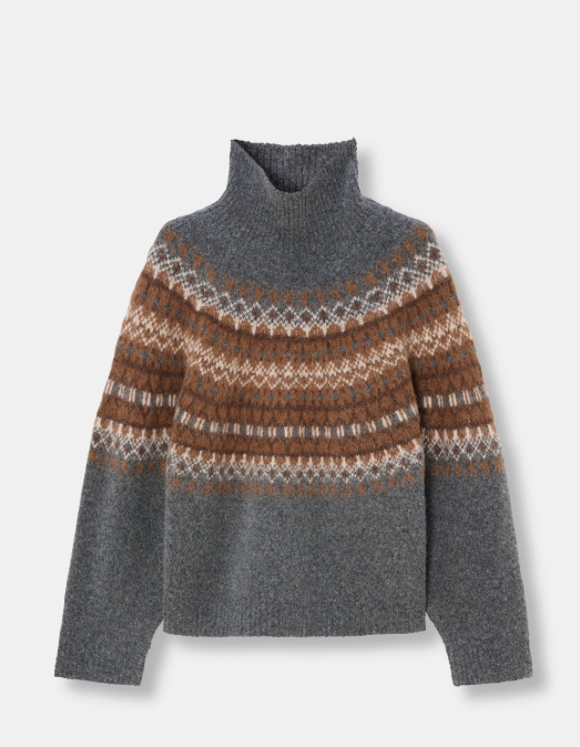 Pull col roulé jacquard en laine d'agneau Y03-1040 ZENGGI