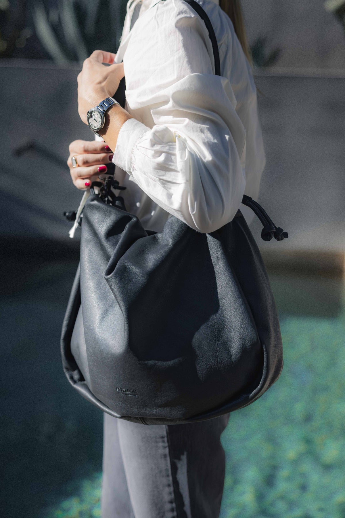 Sac Sarah L en cuir souple noir ESTELLON