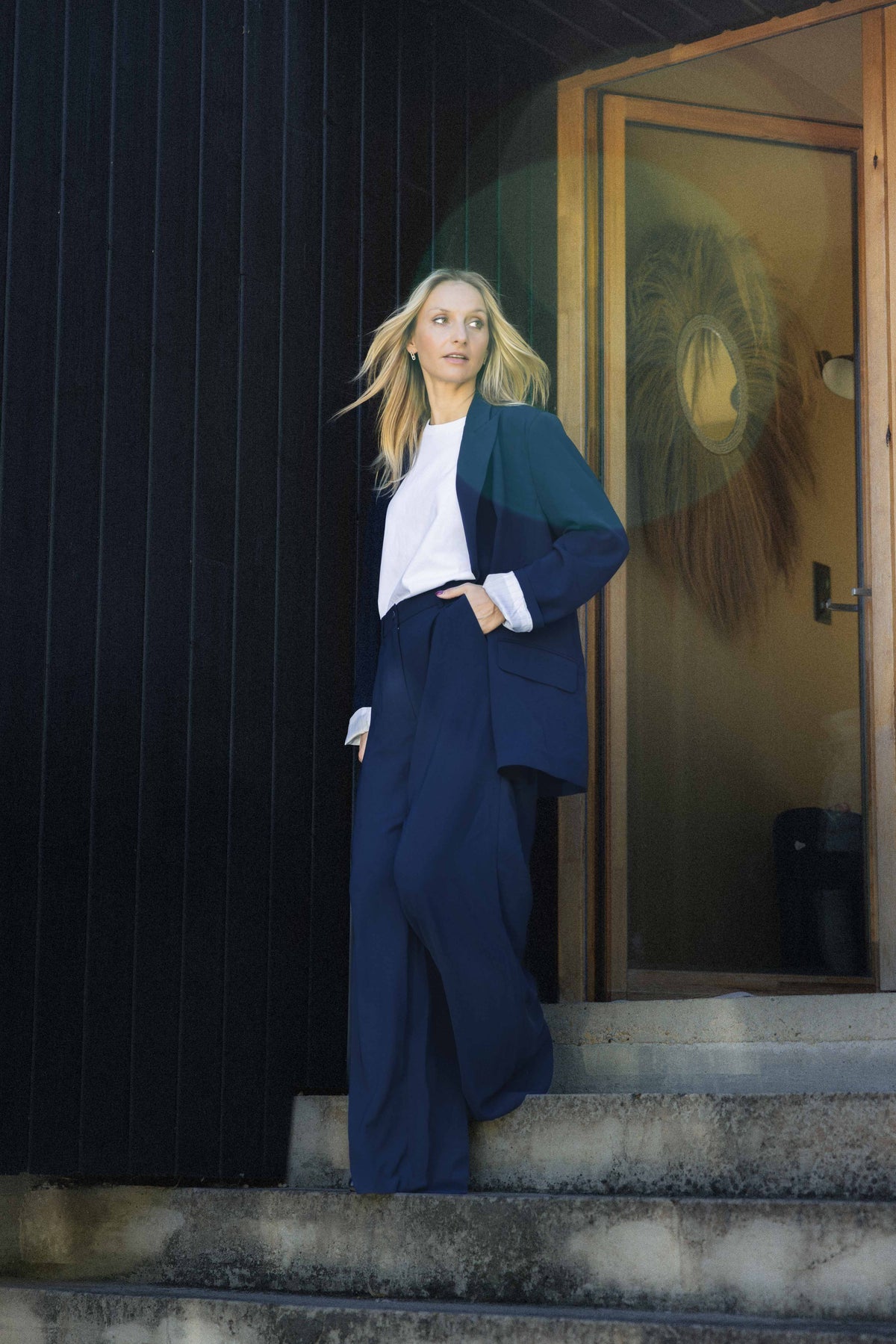 Pantalon bleu en Crêpe japonaise ZENGGI Y05-1013