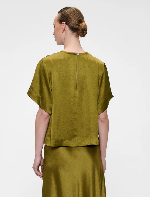 Blouse manches courtes en satin vert ZENGGI X04-1034