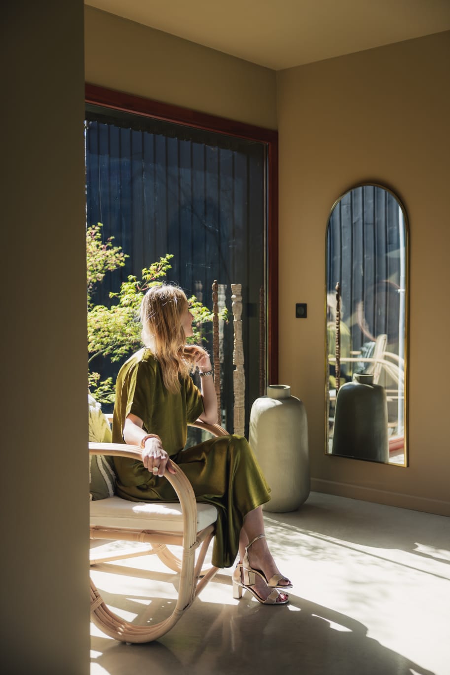 Blouse manches courtes en satin vert ZENGGI X04-1034