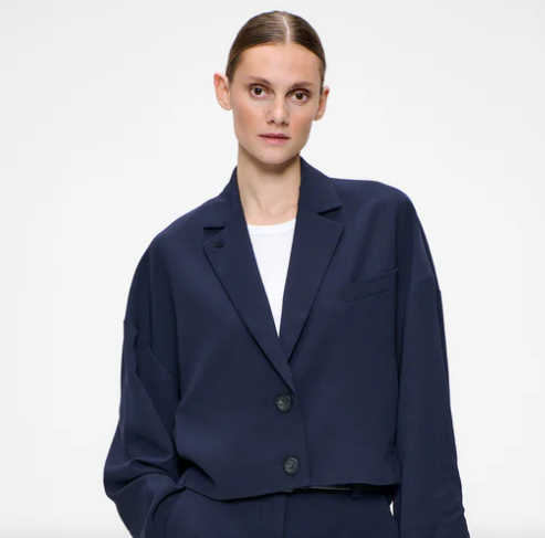 Blazer court bleu en Crêpe japonaise ZENGGI X09-1001