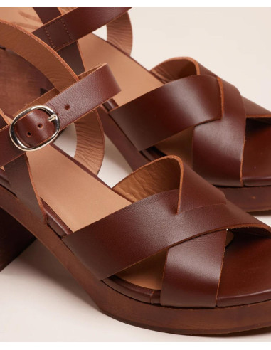 Sandale a talon VERA cuir marron M MOUSTACHE Empreinte Montpellier