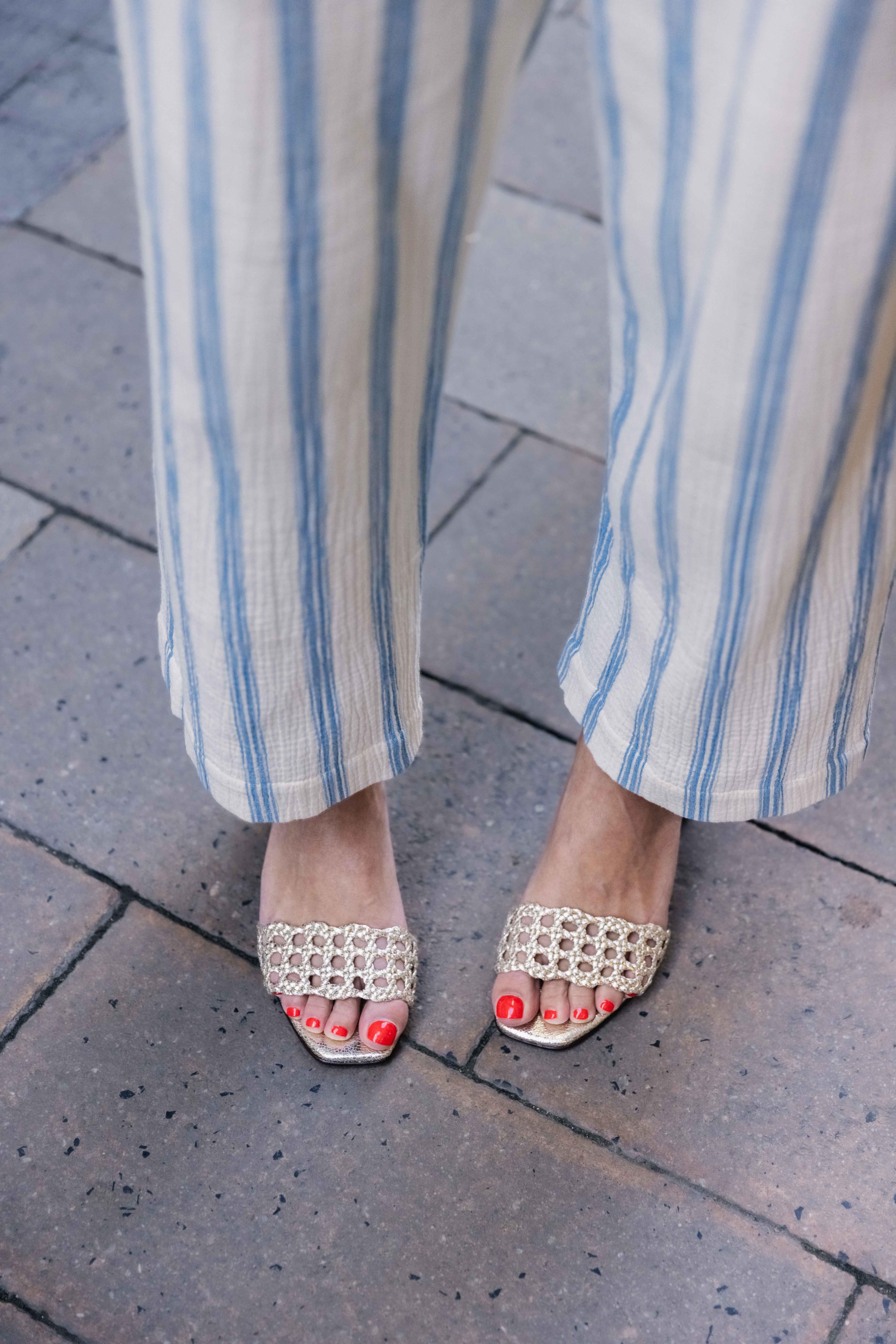 Pantalon à rayures Crème/ Bleu RODRIGO CHLOE STORA