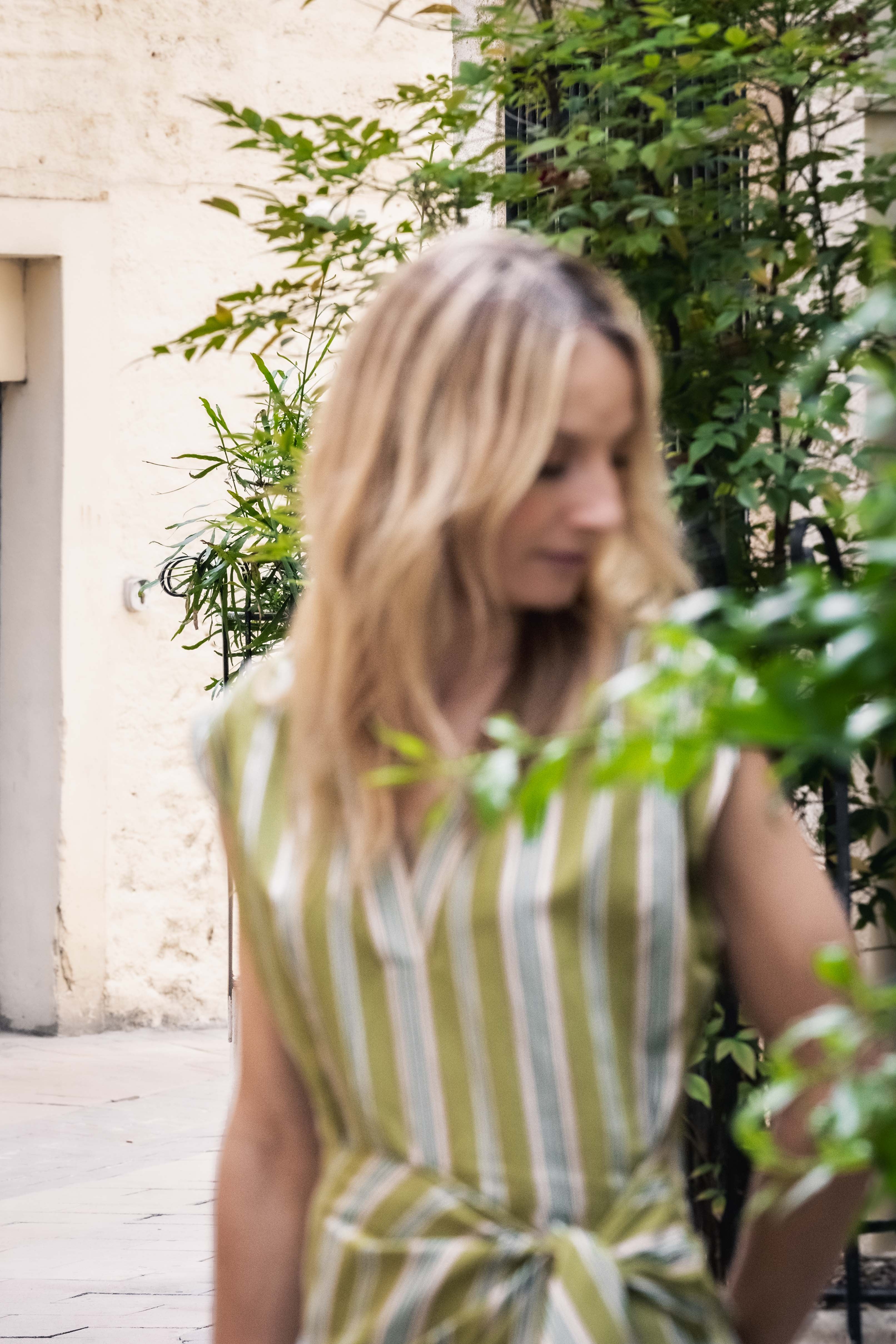 Robe à rayures Vert/ Camel MARIANNE CHLOE STORA