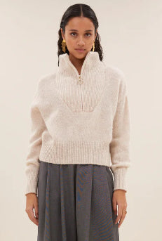 Pull col montant beige BY BAR Boxy Beau