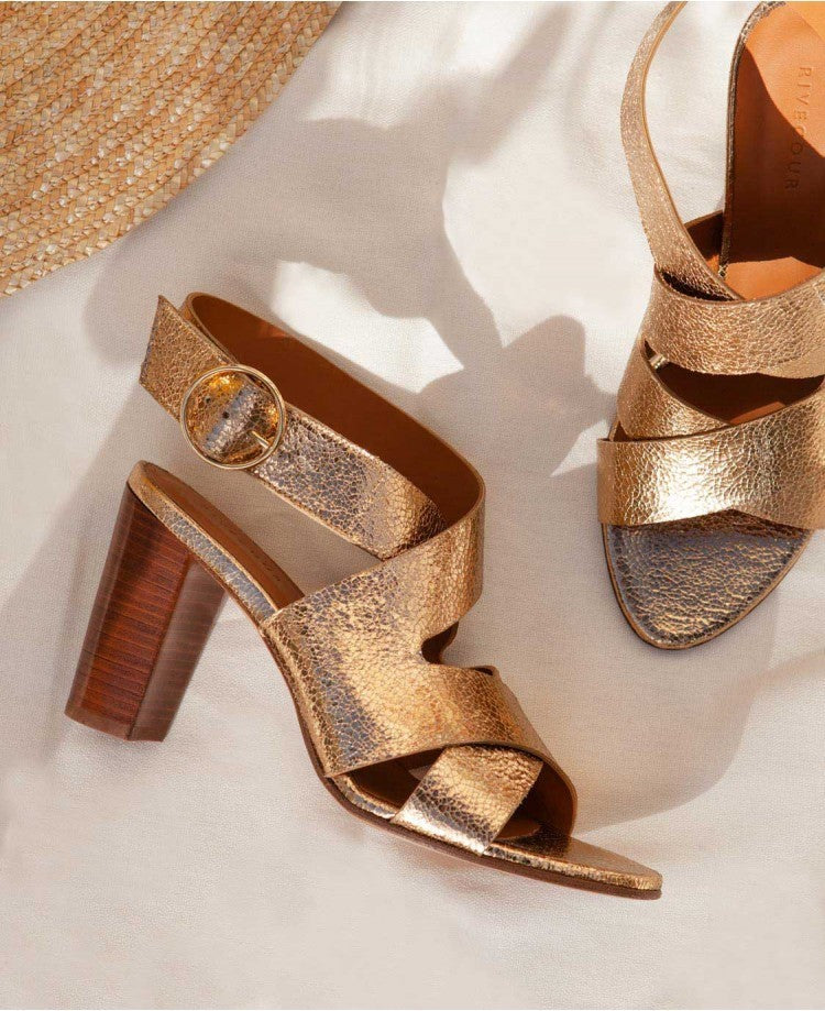 Sandales N°96 Cuir Gold Craquelé  Rivecour Reste 36 et 40 !