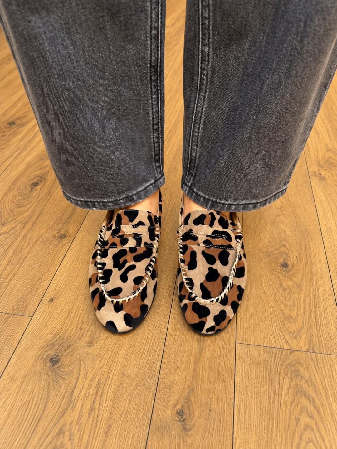 Mocassin Suède Léopard kaki N° 284 ANNIEL