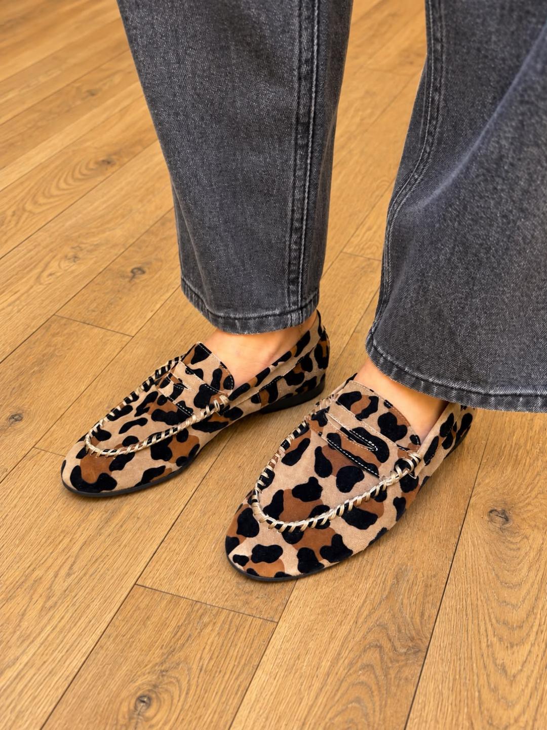 Mocassin Suède Léopard kaki N° 284 ANNIEL