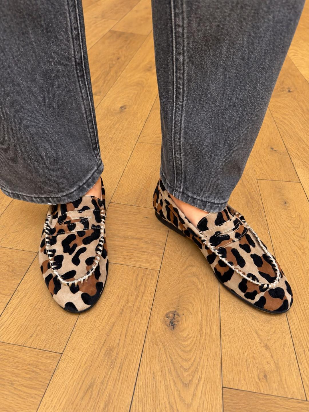 Mocassin Suède Léopard kaki N° 284 ANNIEL