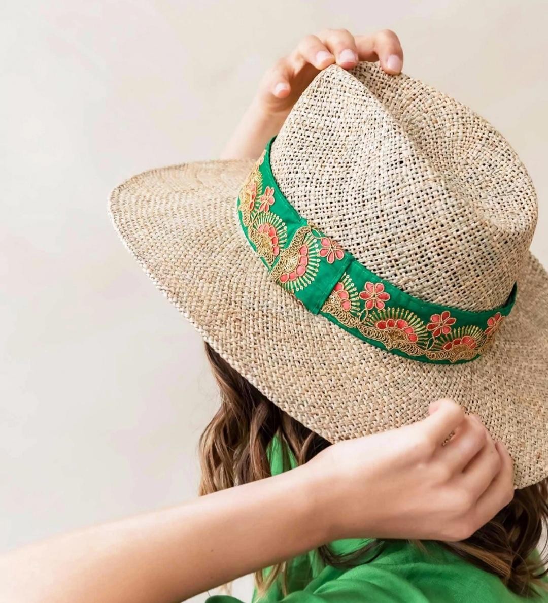 Chapeau de paille SOMBRERO Vert et Rosa MARADJI  RESTE TAILLE L !!