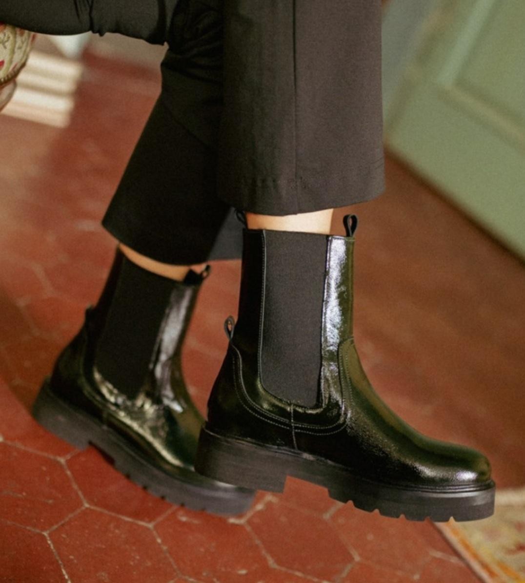 Bottine en cuir Vernis Vert JONNA ANAKI