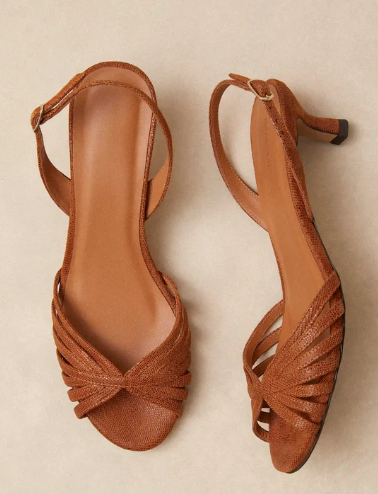 Sandale en cuir imprimé façon lézard cognac  N° 460  Rivecour