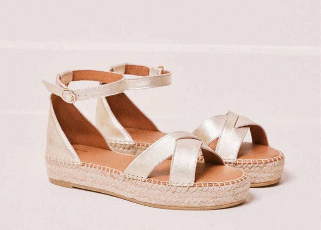 Espadrilles Catherine Cuir Grainé Champagne ODAJE ex  M MOUSTACHE