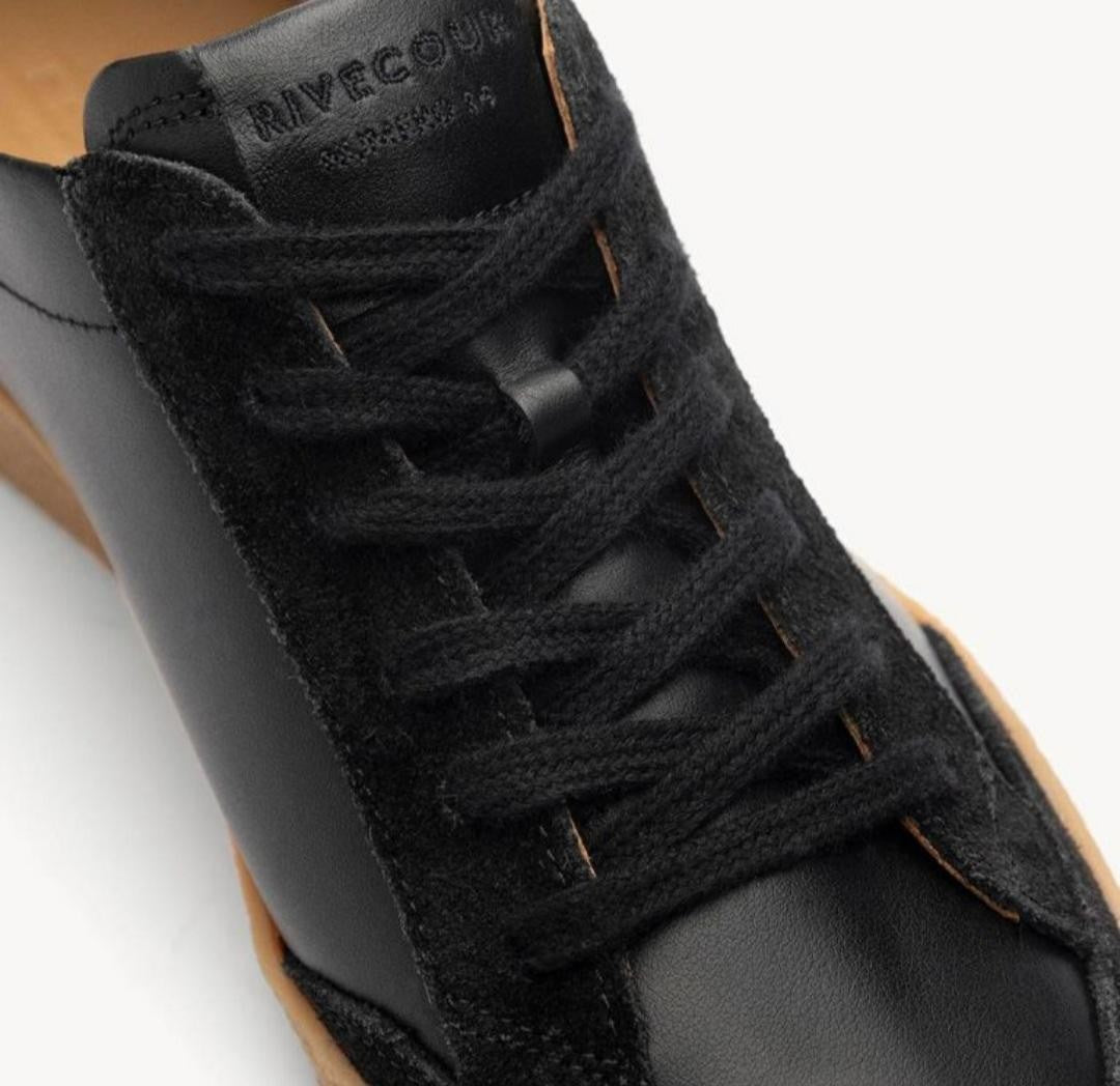 Basket N° 14 en cuir/ Veau velours Noir  RIVECOUR