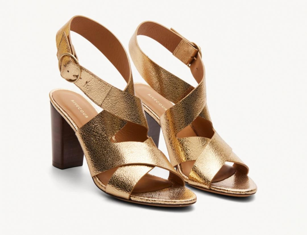 Sandales N°96 Cuir Gold Craquelé  Rivecour Reste 36 et 40 !