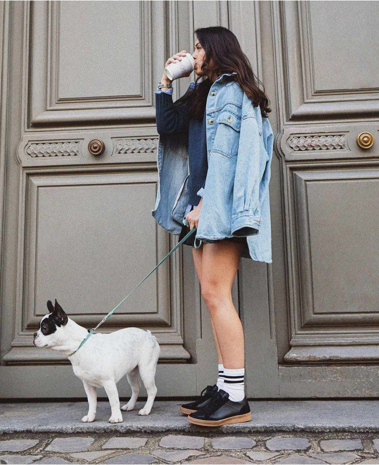 Basket N° 14 en cuir/ Veau velours Noir  RIVECOUR