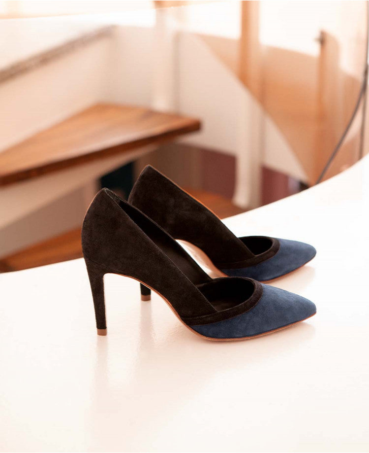 Escarpin N° 117 Suède Noir/ Marine RIVECOUR Reste 37  Petit prix ! !