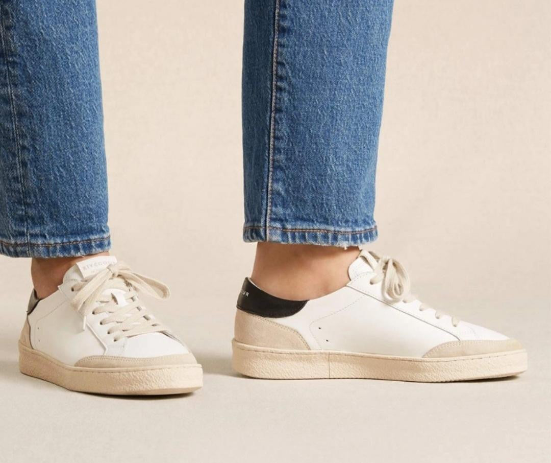 Basket N° 14 en cuir/ Blanc / Noir  RIVECOUR