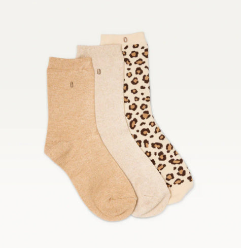 Pack de 3 Chaussettes FANTAISIE Paillettes et léopard beige ODAJE (ancien M MOUSTACHE)