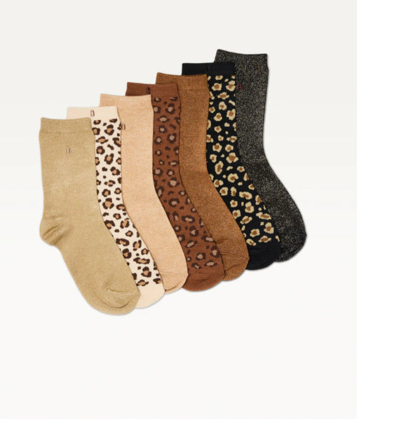 Semainier - Lot de 7 chaussettes Léopard et Paillettes  femme - ODAJE ex. M MOUSTACHE