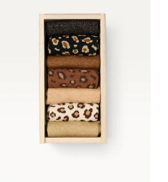 Semainier - Lot de 7 chaussettes Léopard et Paillettes  femme - ODAJE ex. M MOUSTACHE