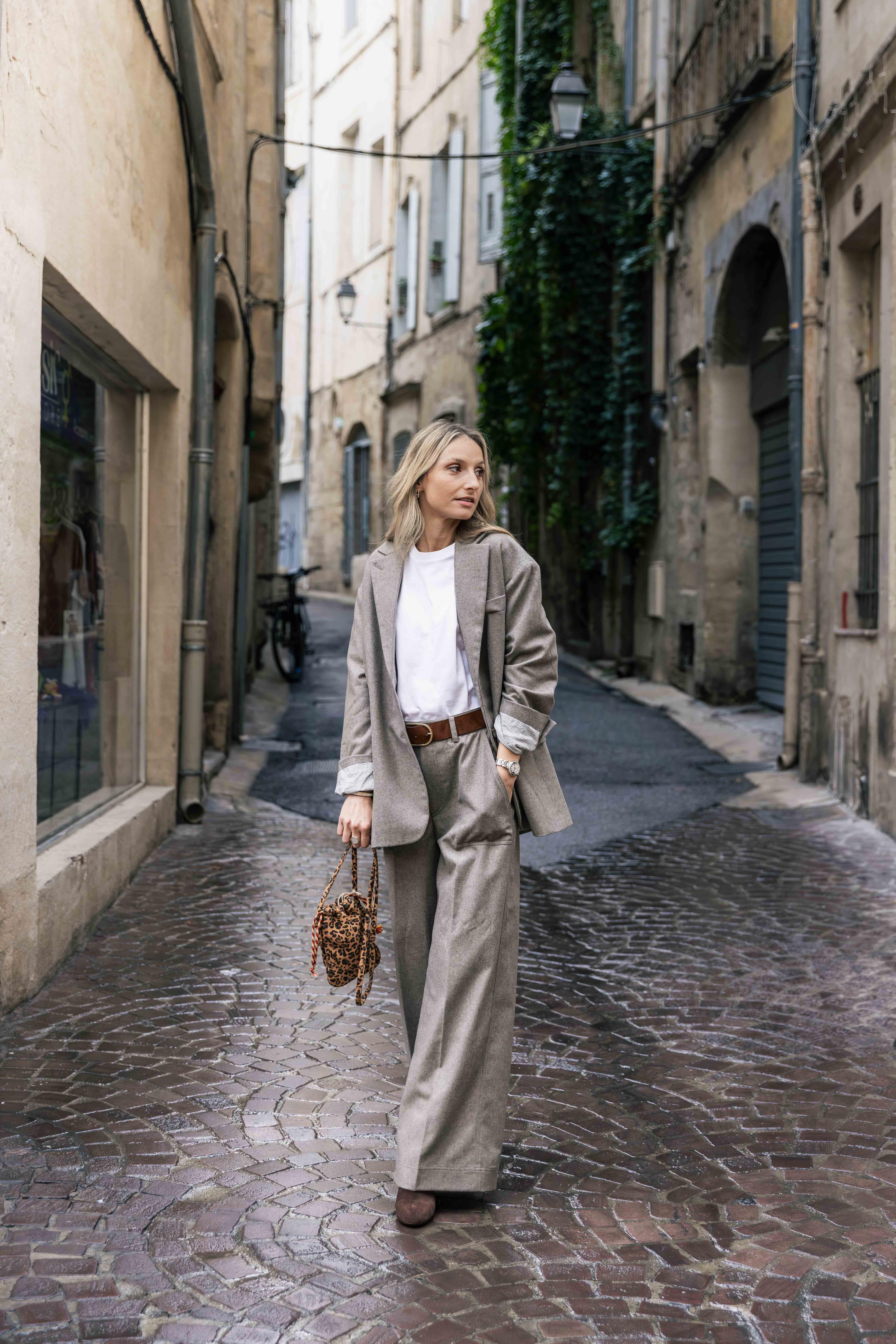 Pantalon large OLIVIER laine Taupe CHLOE STORA reste T40 !