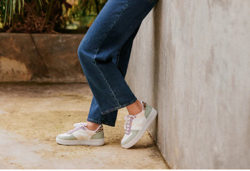 Basket MAXENCE Suède et Mesh Vert Blanc Lilas  ODAJE ex M MOUSTACHE!