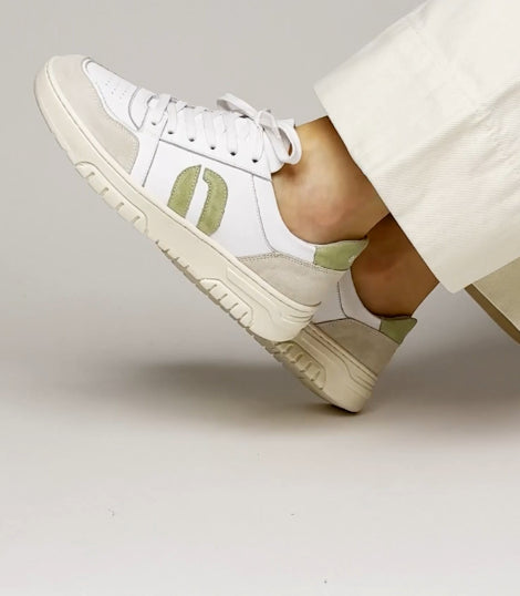 Baskets NORA Blanc Vert ODAJE (ancien M MOUSTACHE)   !