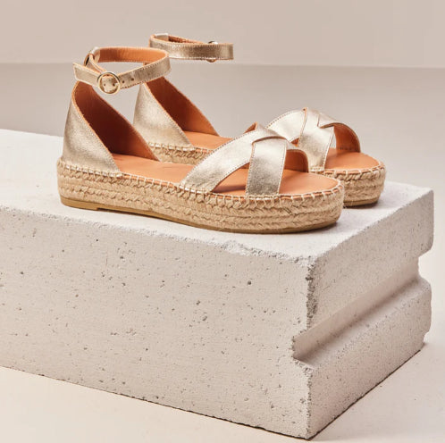 Espadrilles Catherine Cuir Grainé Champagne ODAJE ex  M MOUSTACHE