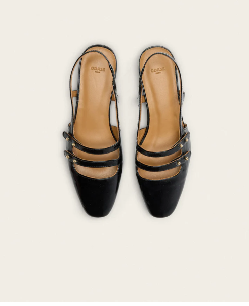 Ballerine SOLI  en cuir plissé noir   ODAJE ex M MOUSTACHE