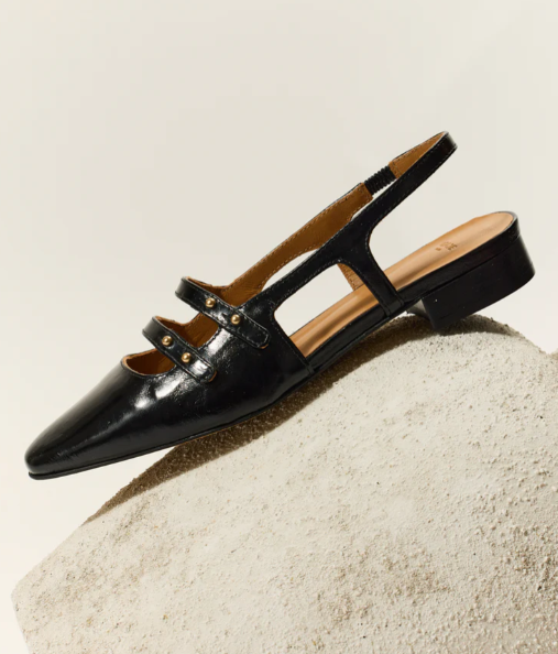 Ballerine SOLI  en cuir plissé noir   ODAJE ex M MOUSTACHE