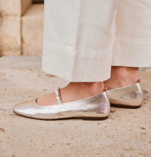 Ballerine SERRA cuir plissé argenté  ODAJE ex M MOUSTACHE Reste 37 et 38 !