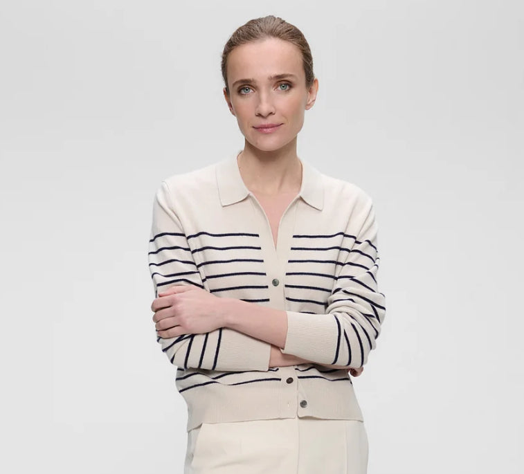 Cardigan Polo en cachemire/ laine à rayures ZENGGI