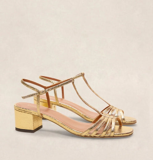 Sandale en cuir laminé doré  N° 441  RIVECOUR