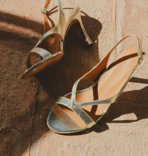 Sandale N° 798 en cuir Craquelé Or Blanc RIVECOUR