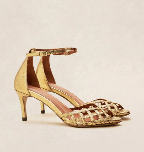 Sandale N° 672 en cuir laminé Doré RIVECOUR