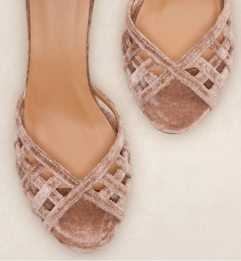 Sandale N° 672 en velours rose poudré  RIVECOUR