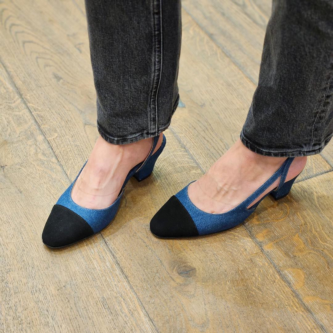 Slingback Bri-bri N° 212 Denim/ noir ANNIEL Reste 38 et 39 !