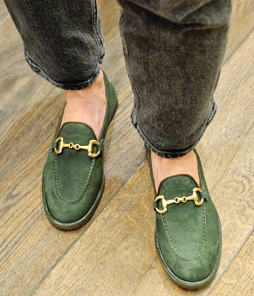 Mocassin D008 en daim VERDE ELLA FLECS