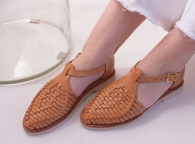Sandale PEONIA  en cuir camel  MAPACHE