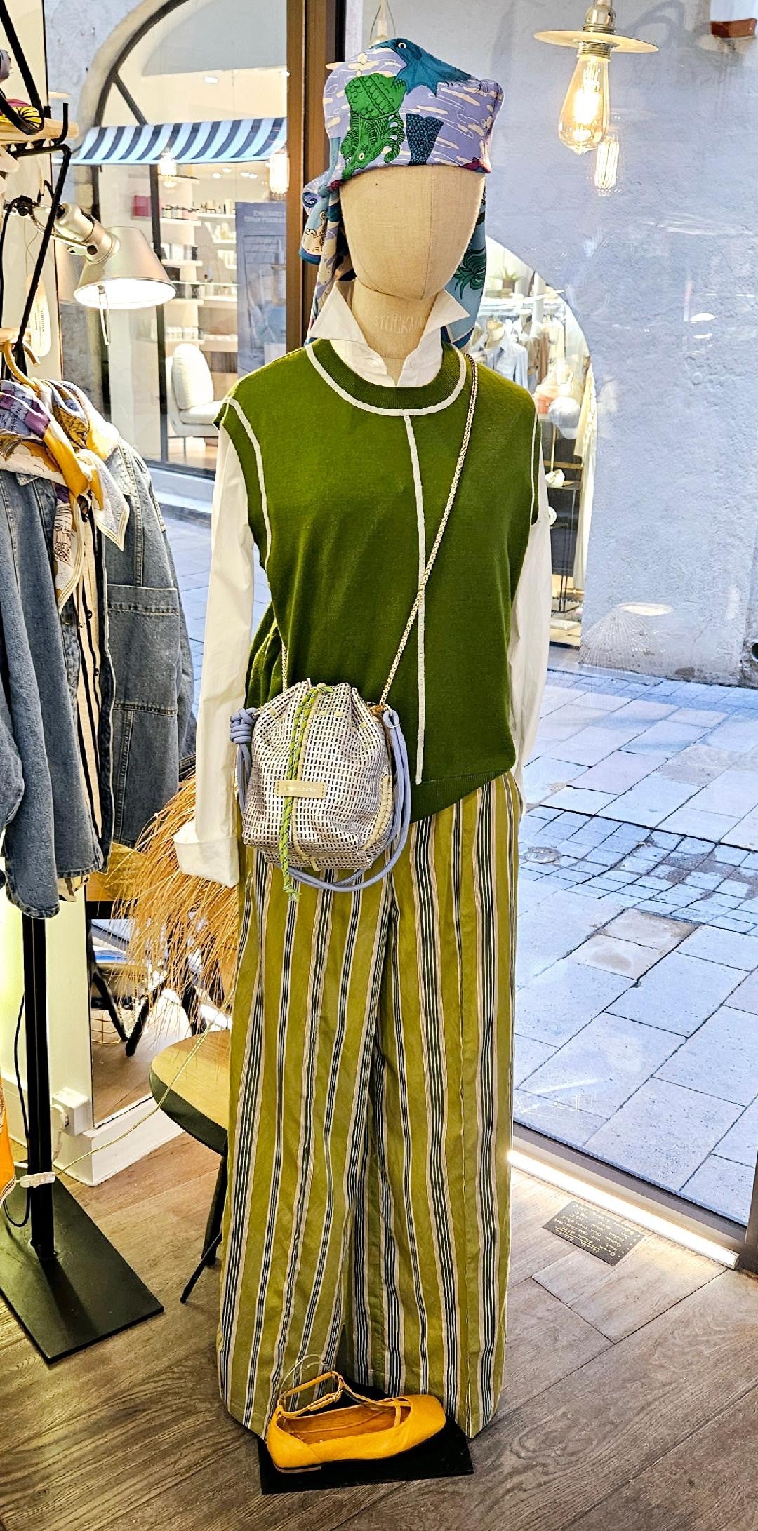 Pantalon à rayures Vert/ Camel RITZO CHLOE STORA