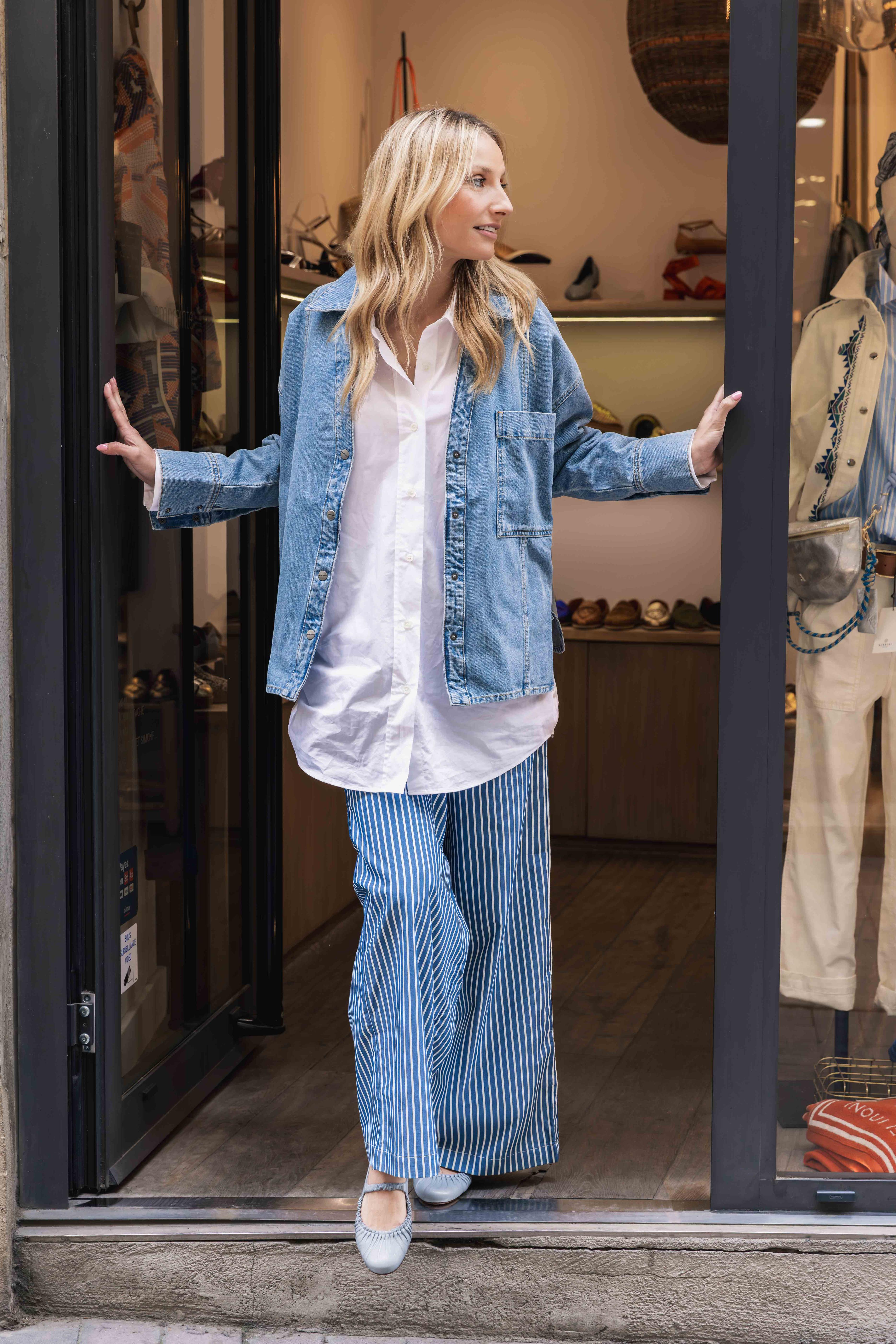 Pantalon LIAM rayé  Bleu/ Blanc LOLLYS LAUNDRY dernier en L !!!